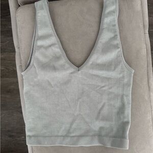 Women's Gray Ribbed V-Neck Crop Top